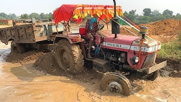 Sonalika Di-740 & Mahindra 575 Tractor Dumping Full Loading Mud in Water Pit | tractor video