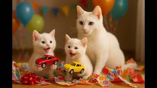 Mama Cat Works Hard All Day to Plan the Birthday Party, Then Surprises Kittens With a Castle Cake 🎂