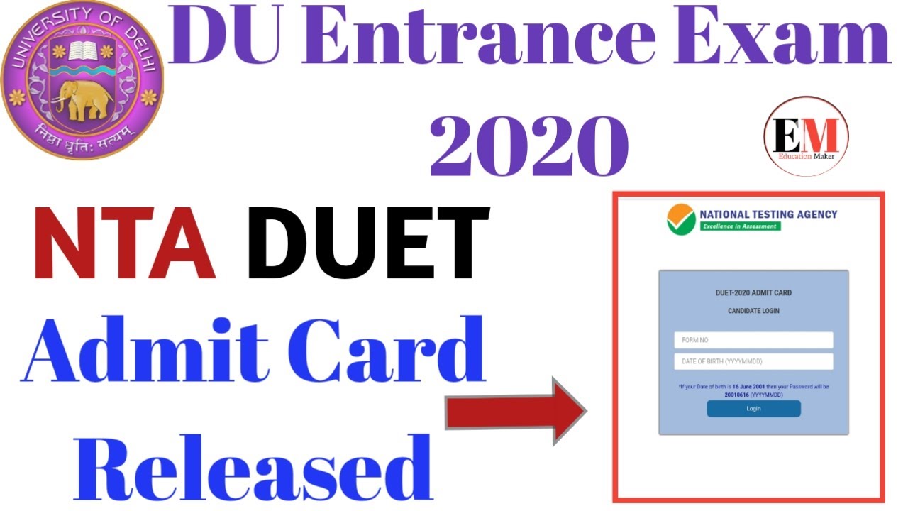 Delhi University Entrance Admit Card Released | DUET Admit Card 2020 |How to download DU Admit Card