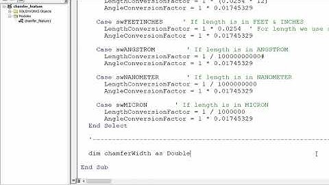 Solidworks Macro – Create Chamfer
