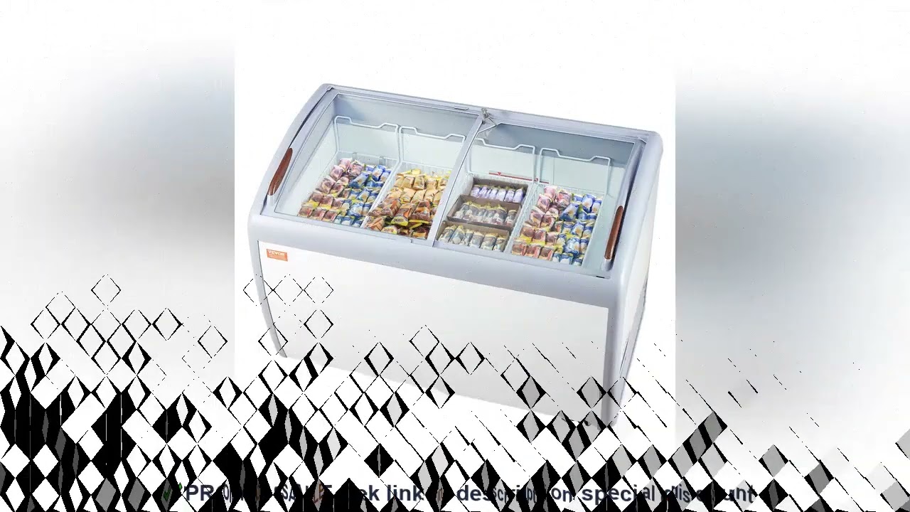 VEVOR Commercial Ice Cream Display Case,12.8 Cu.ft Chest Freezer,Mobile Glass Top Deep Freezer,Resta
