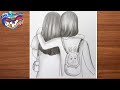 Best friends  pencil Sketch Tutorial || How To Draw Two Friend//Draw School Going Girls Step by step