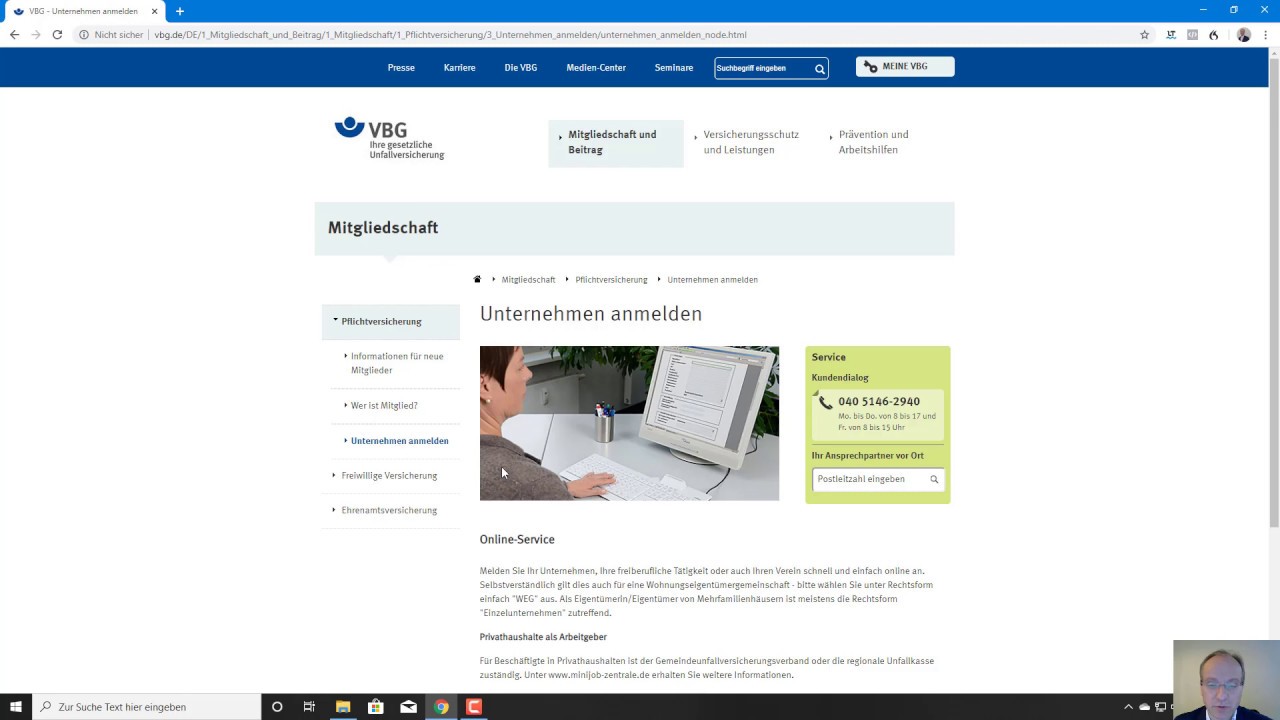 Update Berufsgenossenschaft anmelden, Anmeldung bei der BG Berufsgenossenschaft VBG