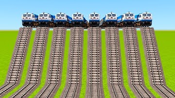 EIGHT SAME WDP 4 LOCOMOTIVE TRAINS CROSSING ON EIGHT HIGH PLACE RAILROAD TRACKS|Train simulator|