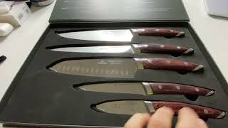 Brewin cHEFILOSOPHI chef Knife Set 5 PcS with Elegant Red Pakkawood Handle  Ergonomic Design,Professional Ultra Sharp Kitchen Kni