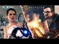 Half-Lifes Gordon Freeman und Portals Chell kämpfen gegeneinander