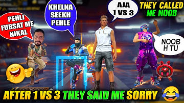 Random Players Call Me Noob 🤬 And I Challenge 1 vs 3 😂 || Free Fire Noob Prank || FireEyes Gaming