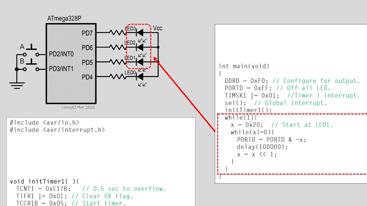 Atmega328 - Timer Interrupts Example -