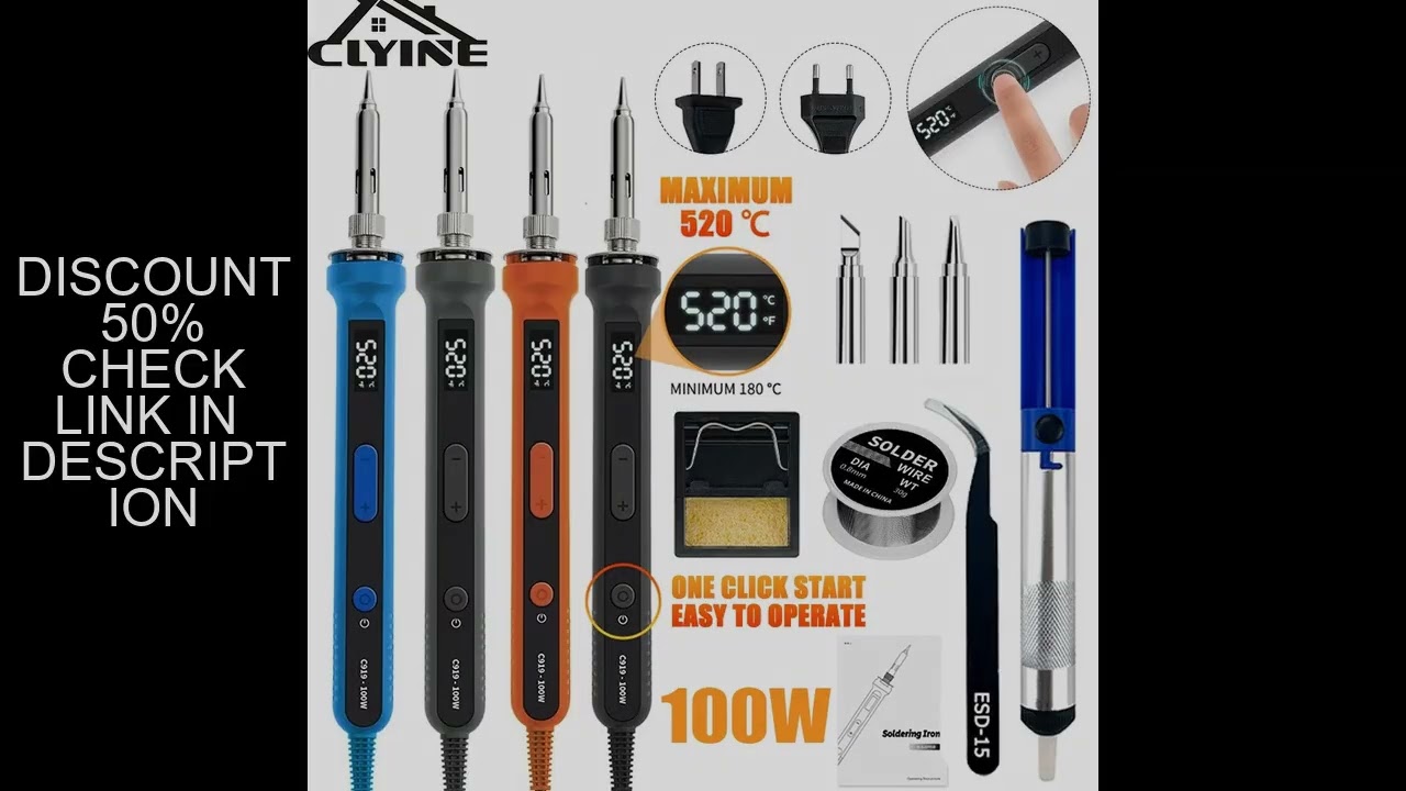 USB Electric Soldering Iron Set 100W Adjustable Temperature LCD Welding Heater With ON/OFF Switch Sm