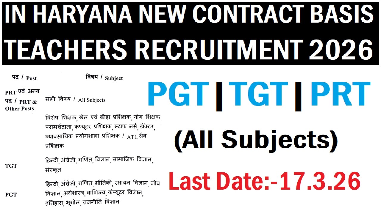 IN HARYANA NEW CONTRACT BASIS PGT, TGT & PRT TEACHERS RECRUITMENT 2026 || ALL SUBJECTS VACANCY 2026