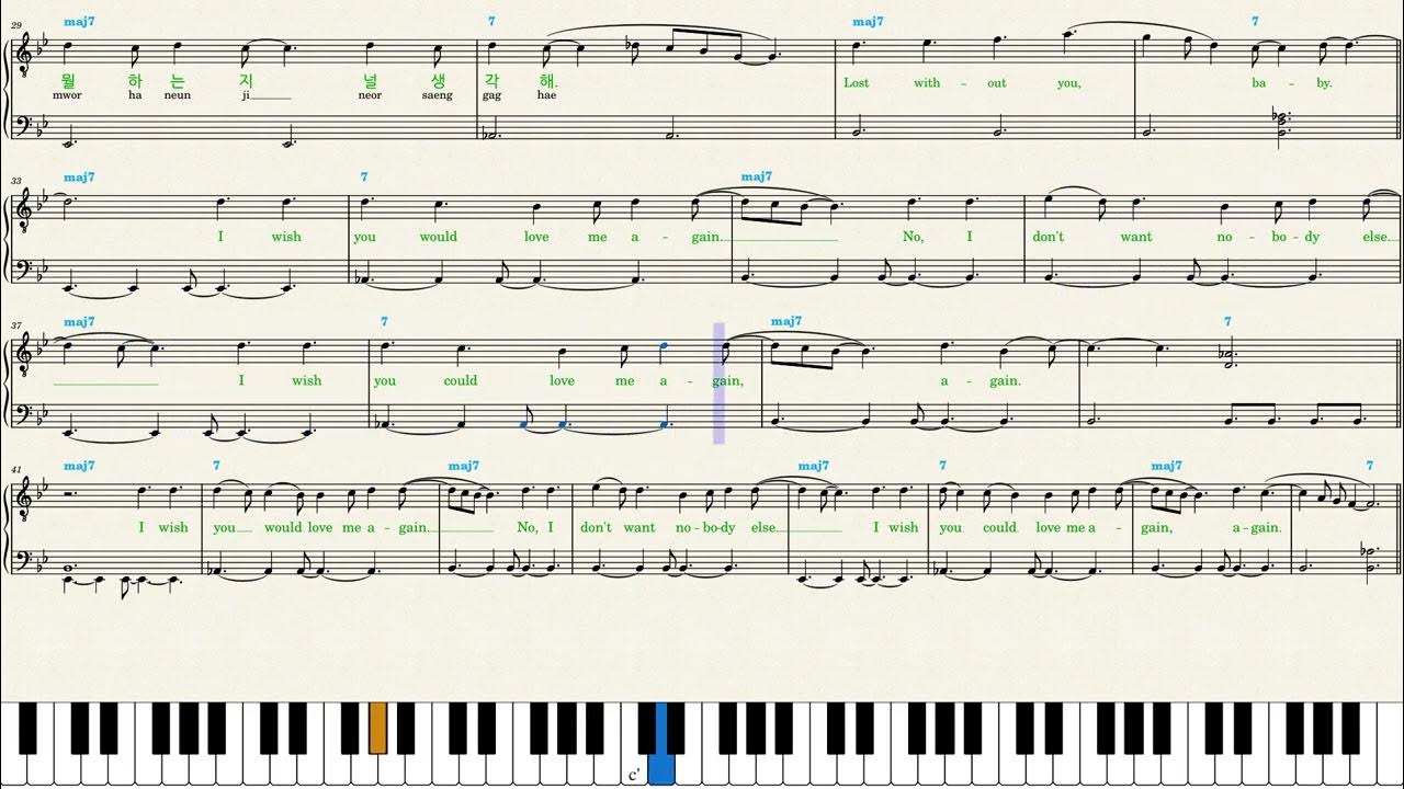 V of BTS — Love Me Again (Piano Sheet Music) 악보 YouTube