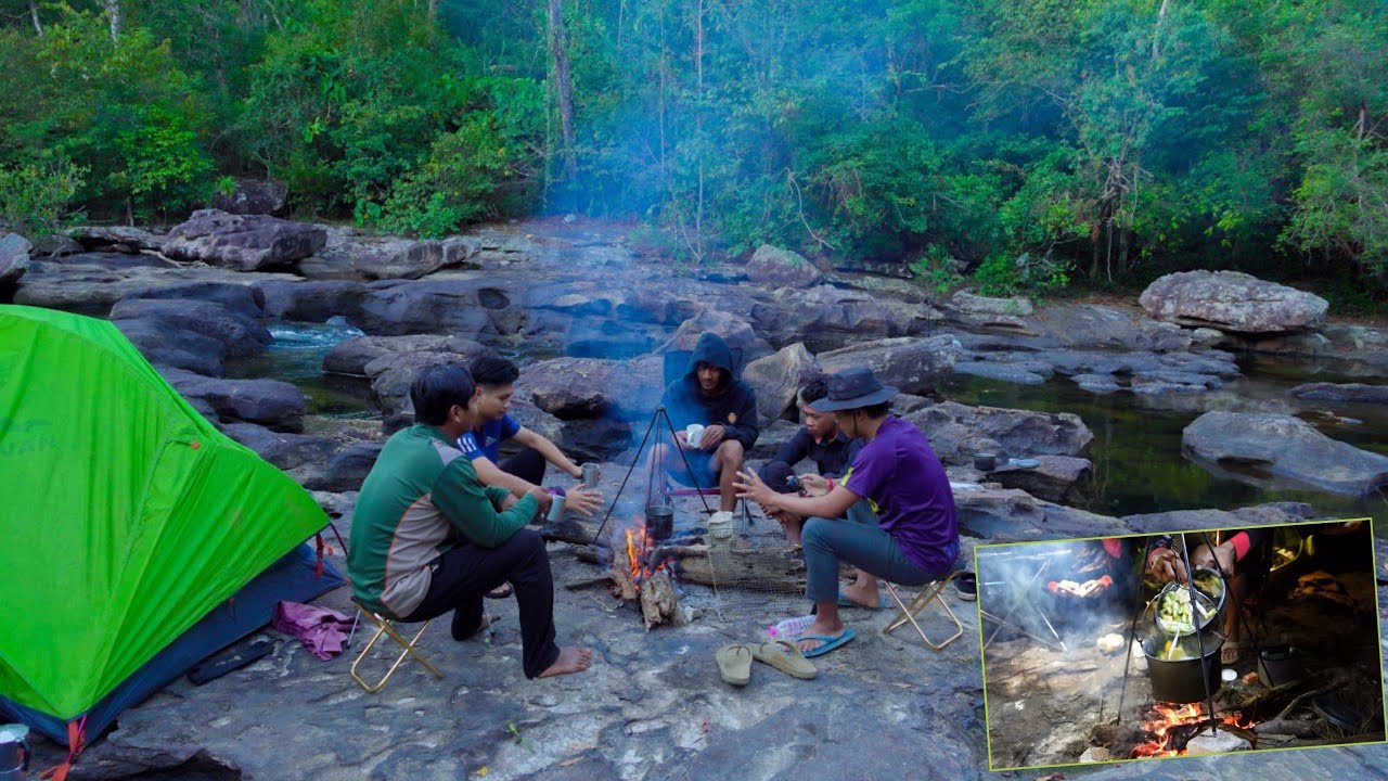 OVERNIGHT Camping Sleeping near a waterfall 24 Hours បោះតង់គេងនៅទឹកធ្លាក់តាំងយូរ ខេត្តព្រះវិហា Ep 73