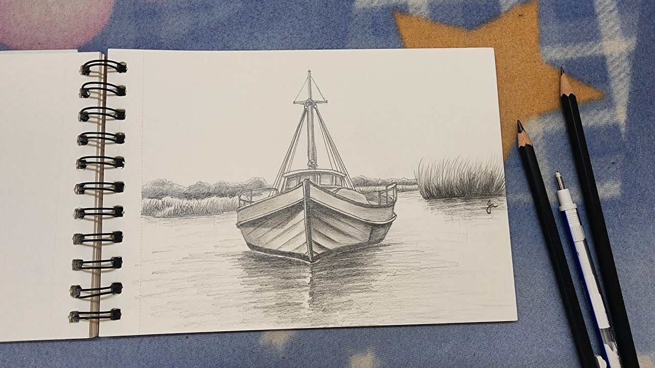 Boat on the Lake | Easy Pencil Sketch for Beginners - YouTube