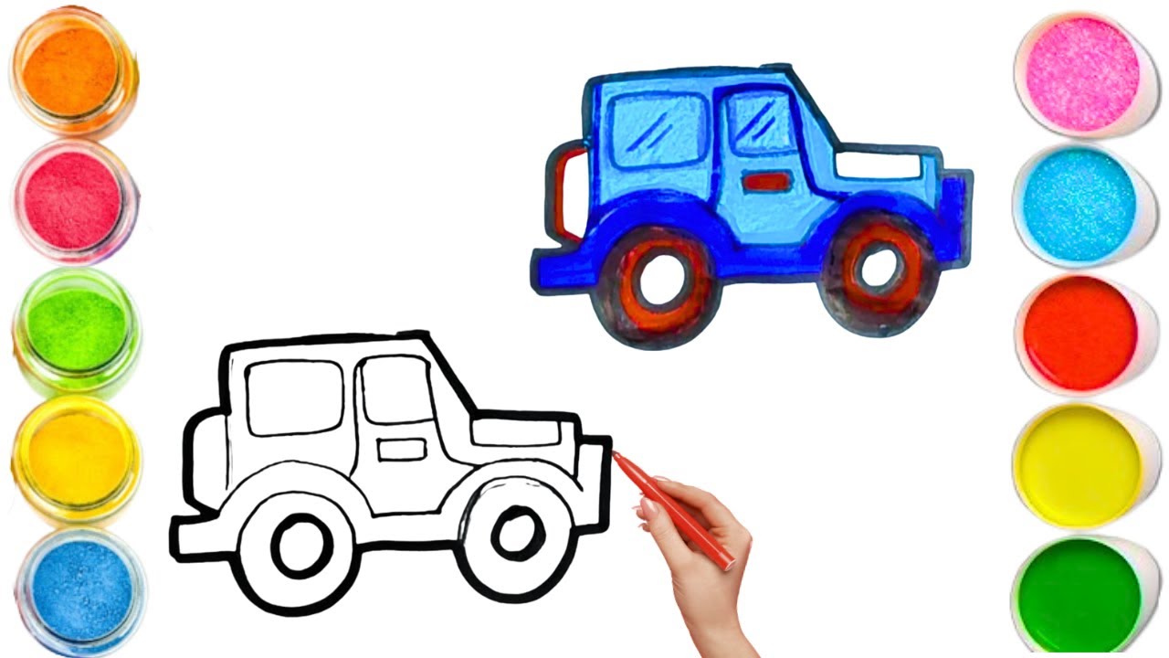 How To Draw cute Jeep car Drawing, Painting & Coloring For Kids and Toddlers_🌈🎨 🐋