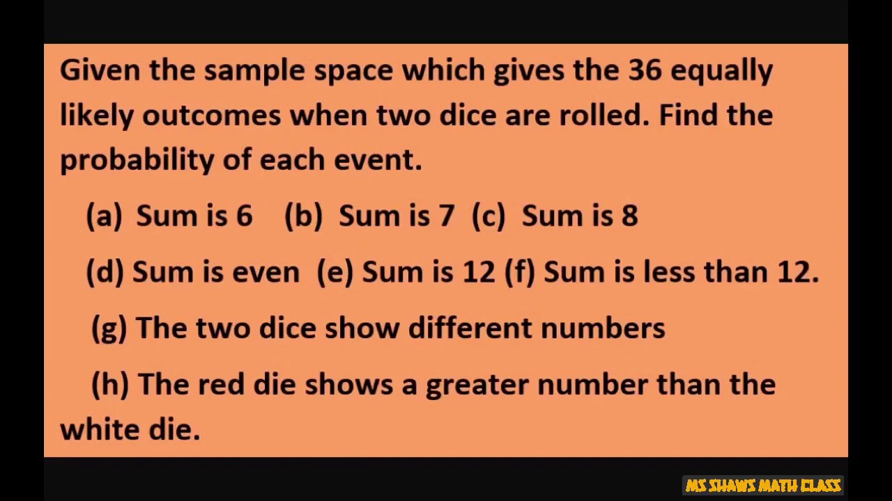 Probability for Rolling Two Dice, Sample Space for Two Dice