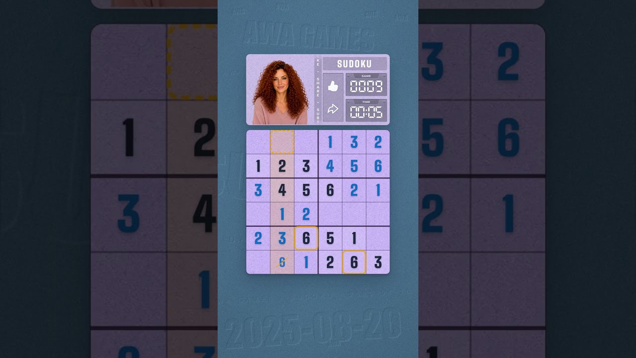 LinkedIn Mini Sudoku #9 solved board for August 20, 2025, 6x6 grid