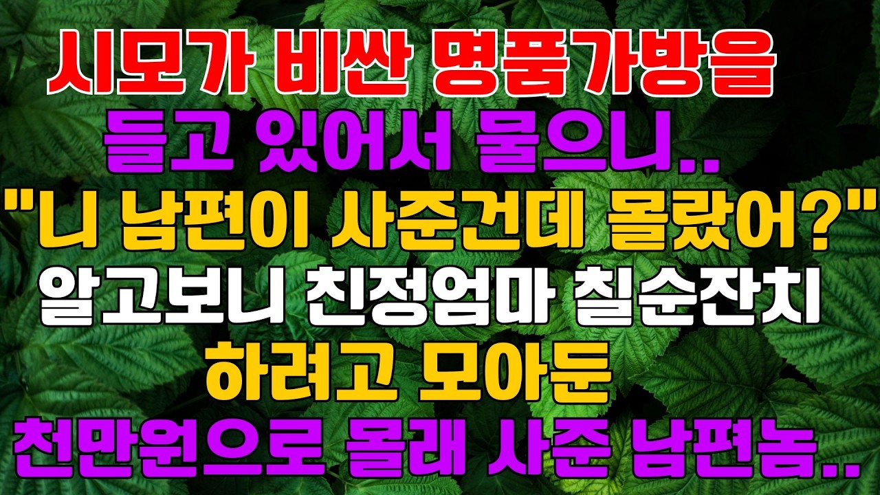 시모가 비싼 명품가방을 들고 있어서 물으니 남편이 사줬다는데..친정엄마 칠순잔치 할려고 모아둔 천만원으로 몰래 사준 남편놈 한방 먹이는데