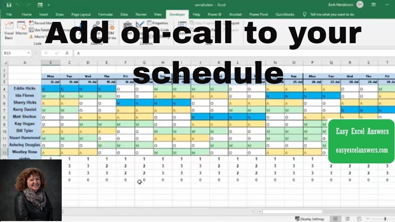 How to add oncall to your schedule in Excel YouTube