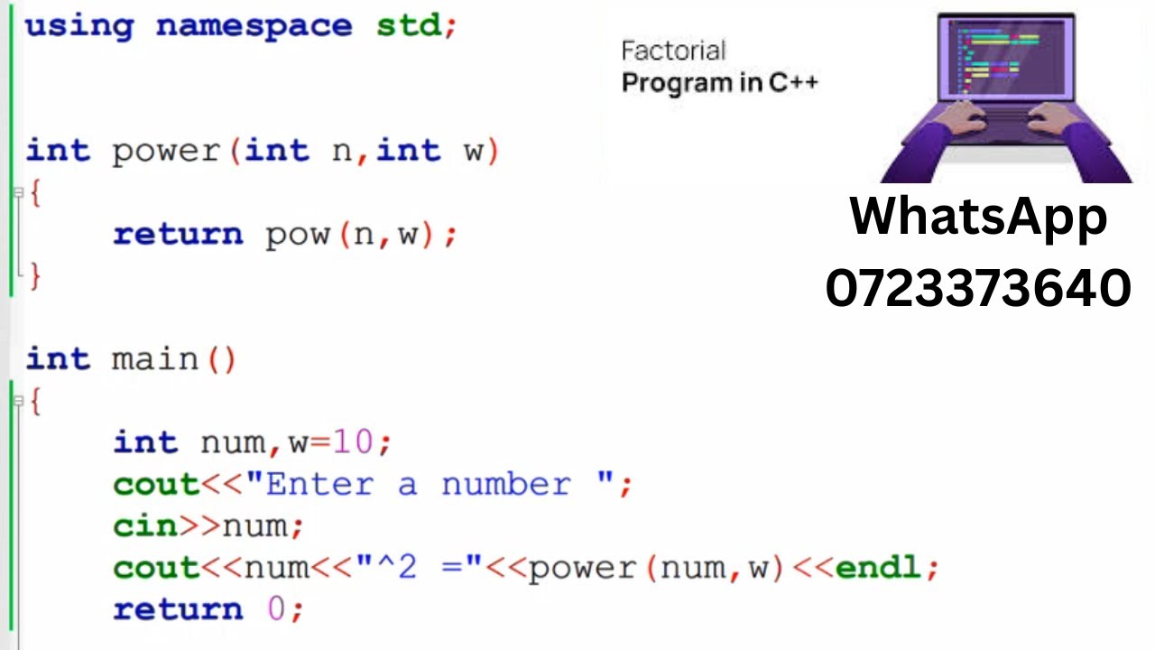 C++ code on How to Calculate Exponents and Factorials - YouTube