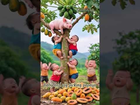 Baby And Pig Picking Papaya Shortvideo Viralvideo Short 