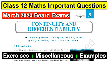 Chapter 5 Continuity and Differentiability Important Questions for 2023 Board Exams | Class 12 Maths