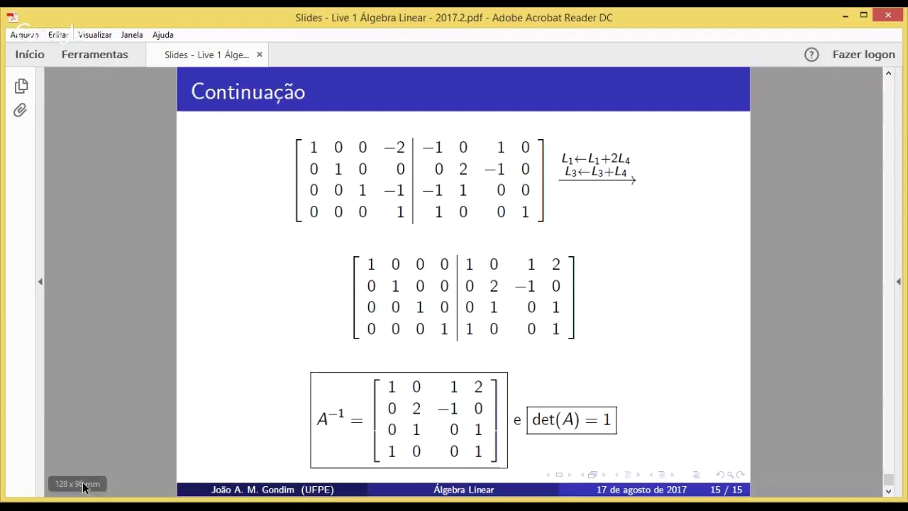 Primeira Live - Álgebra Linear - 2017.2 - YouTube