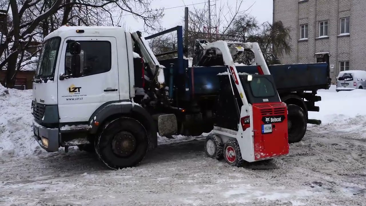 Bobcat S70 First Day Snow Removal: Narrow Sidewalks in Šiauliai Lithuania