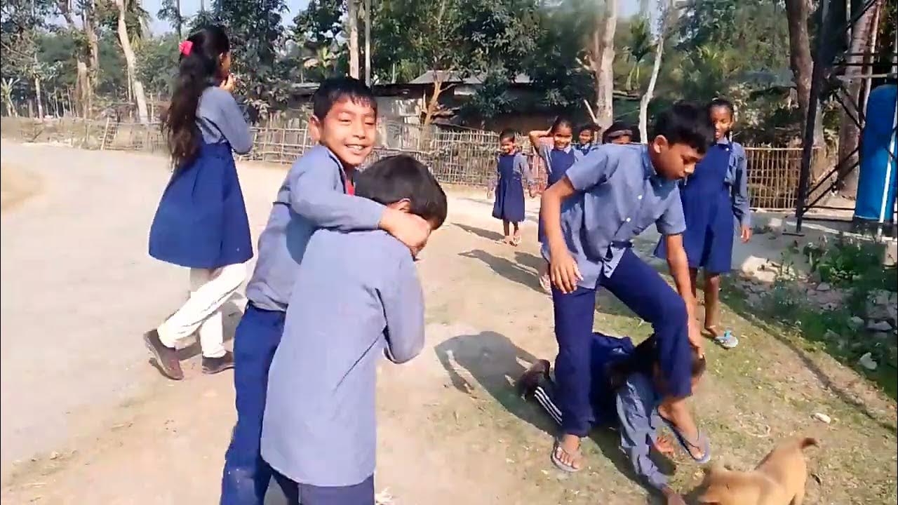 school boy and girl joking fight YouTube