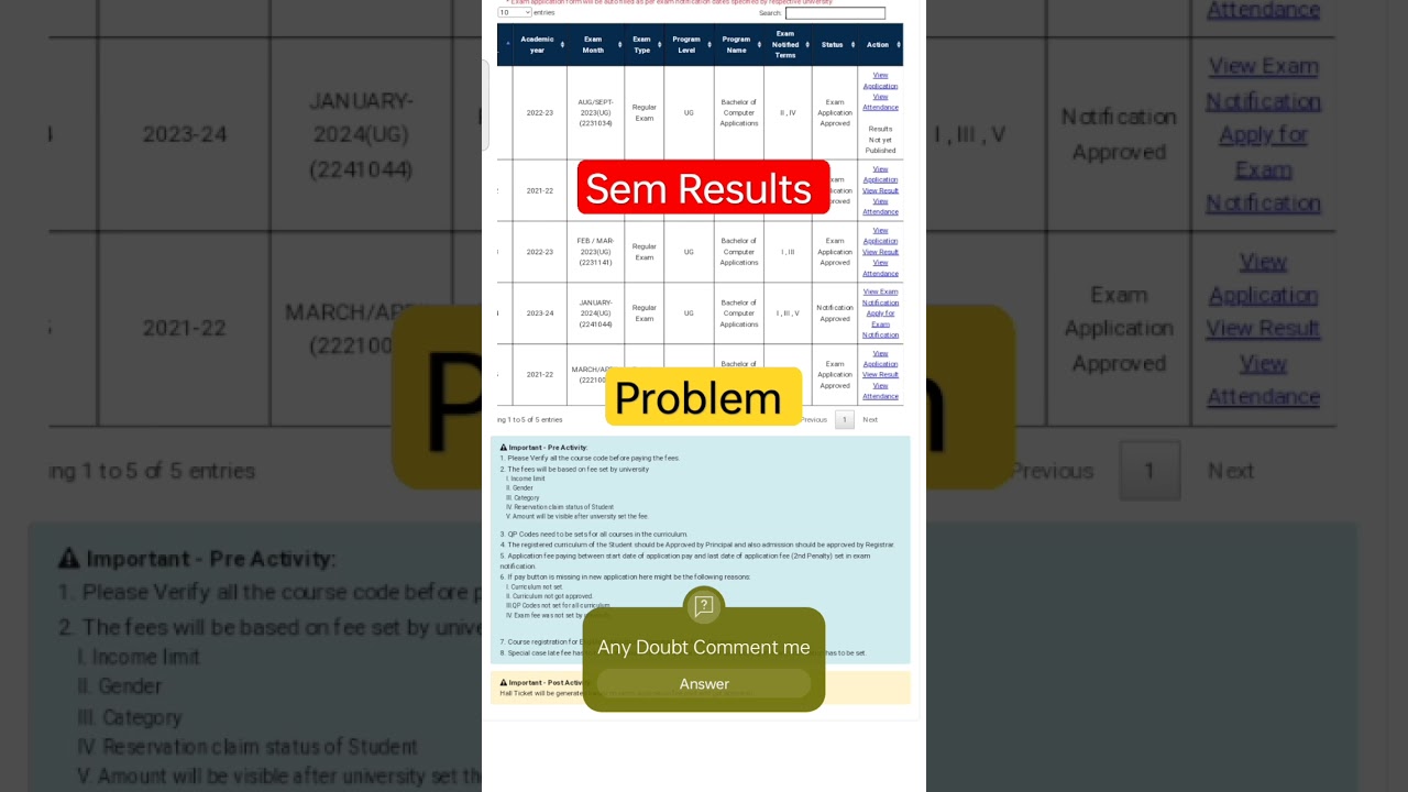 solution for sem results problem, semester results solution, university problem