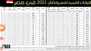 امساكية شهر رمضان المبارك 2022لجميع المحافظات المصريه ?♥?♥?♥