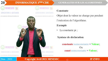 IP-INFO INFORMATIQUE 1ère C D E LECON 1 GENERALITES SUR LES ALGORITHMES