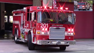 *NEW ENGINES* San Diego Fire-Rescue Dept. Engine 1 Engine 201 and AMR Medic 10 Responding