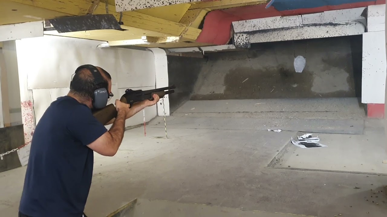 Fun shooting at steel torso target with shotgun, 10-15 meters distance, 3 shots, slower and faster
