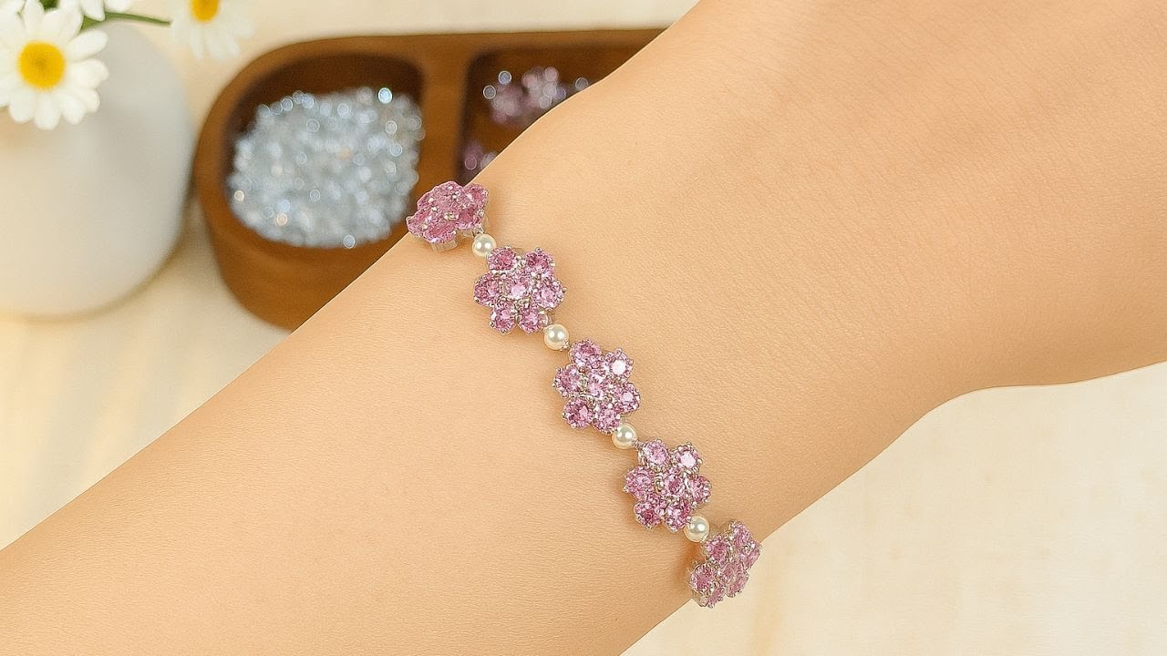 Diy Cute Beaded Bracelet Making | Rhinestones Bracelet IN FLOWER design 