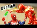 Spider man vs iron spider stolen ice cream fight  figure stop motion