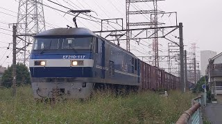【豪快なジョイント音！&芋臨】JR貨物 EF210-117号機+コキ20B 臨貨[8056レ] 東京タ行 八丁畷〜川崎新町間通過！[2023.09.28(木)]