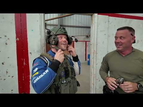 NTT INDYCAR driver Felix Rosenqvist tours Indiana State Police training facility