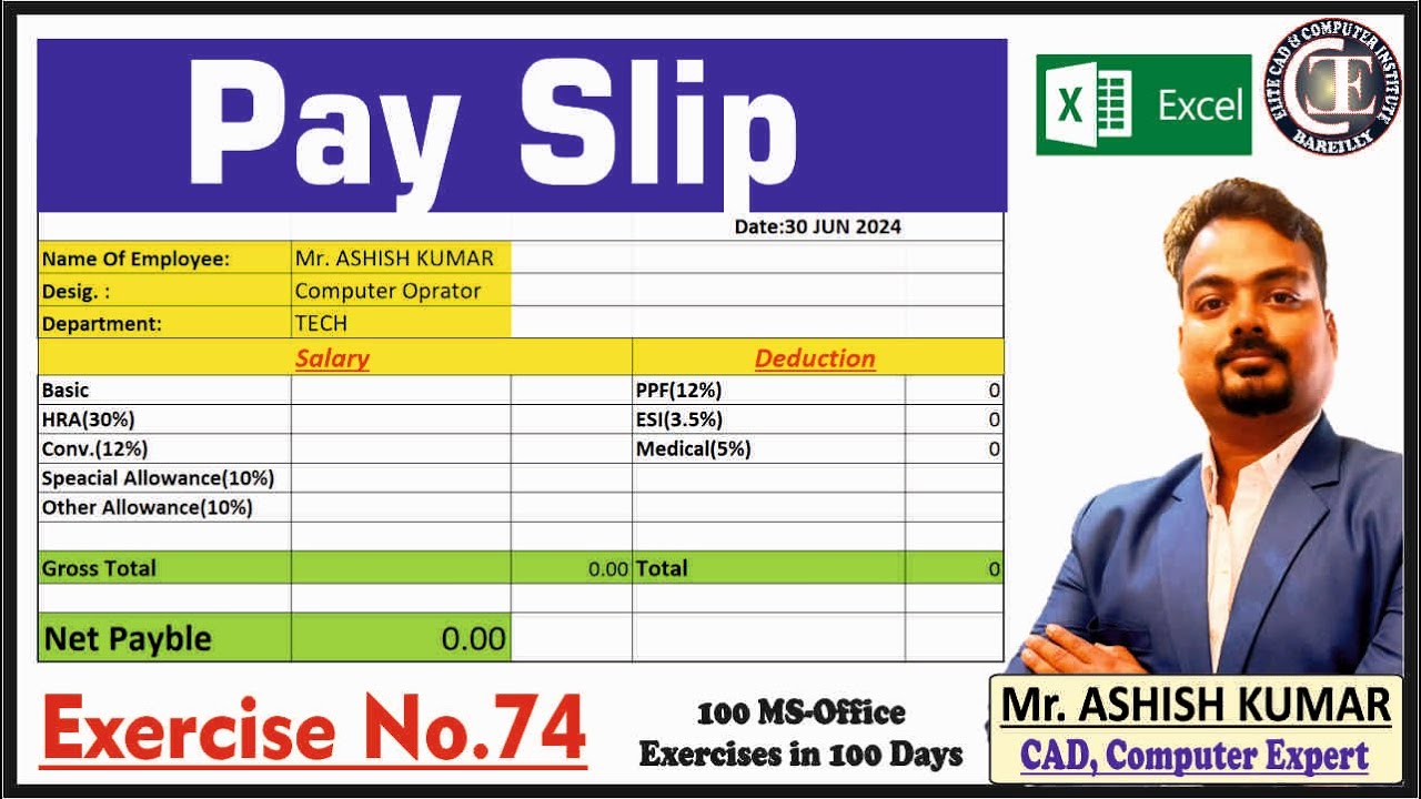How To Create Salary Slip in Microsoft Excel | Payslip in Excel I Excel ...