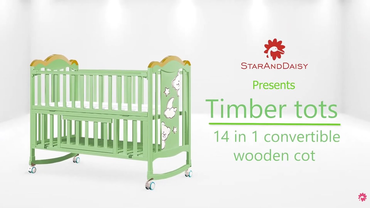 StarAndDaisy Baby Wooden Cradle Cot with Mosquito Net & Height Adjustable