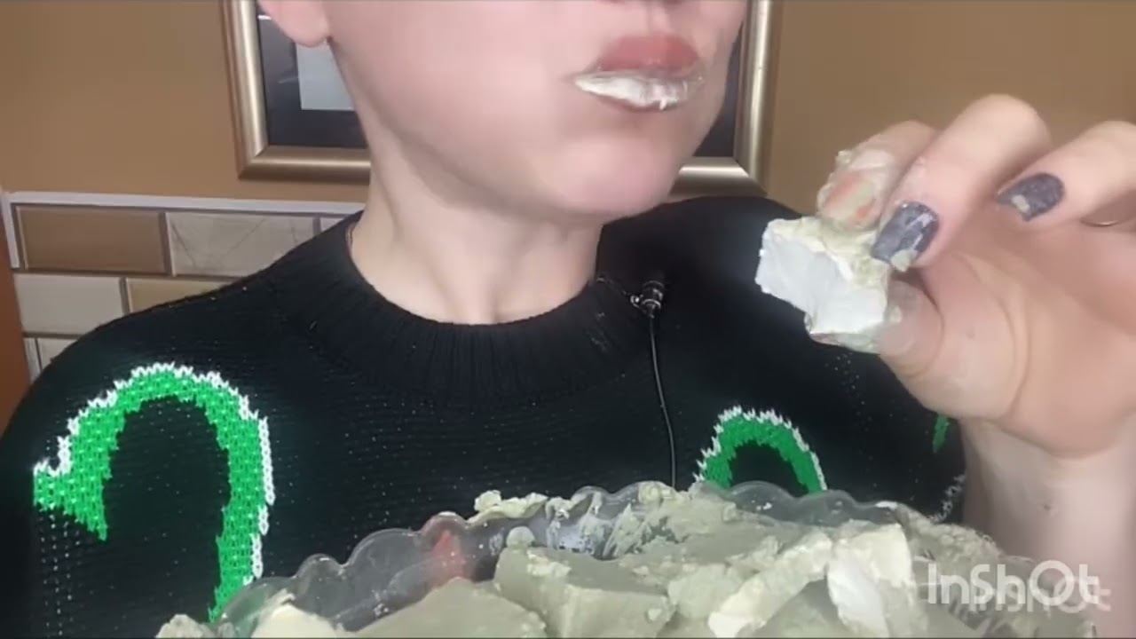 Asmr eating edible chalk with clay past crunched by 