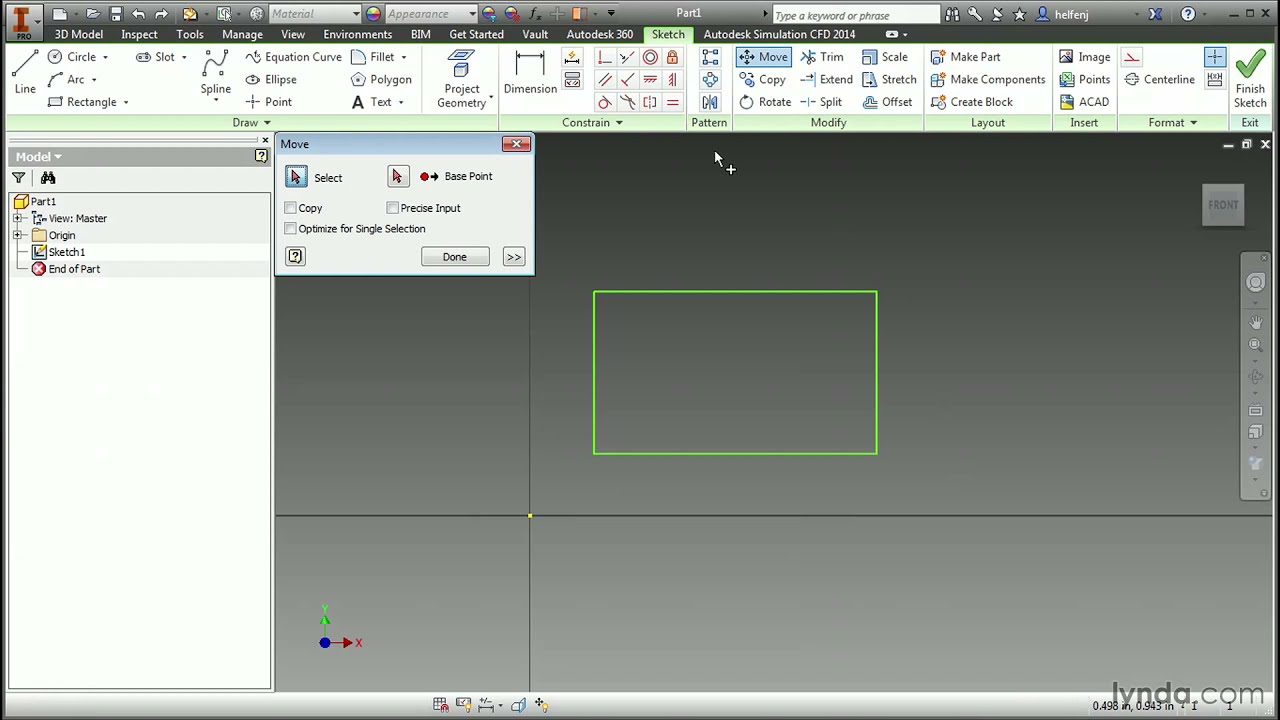 Inventor 2014 Tutorial Move Copy And Rotate Sketch Geometry