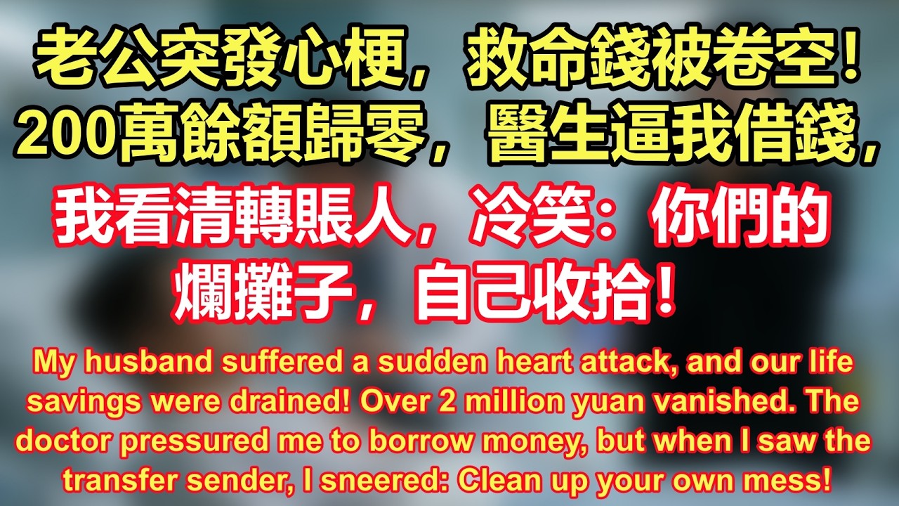 【完結爽文】老公突發心梗，救命錢被卷空！200萬餘額歸零，醫生逼我借錢，我看清轉賬人，冷笑：你們的爛攤子，自己收拾！ #故事分享 #情感故事 #小說推薦 #故事#言情小說#一口氣看完#爽文