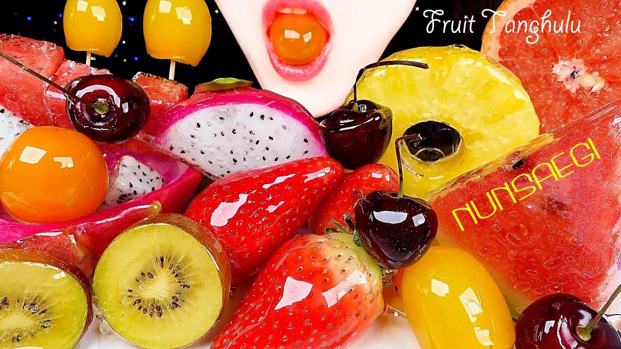 ASMR FRUIT TANGHULU 수박 딸기 용과 체리 파인애플 자몽 토마토 키위 과일 탕후루 먹방 MUKBANG / Shorts Nunsaegi 쇼츠