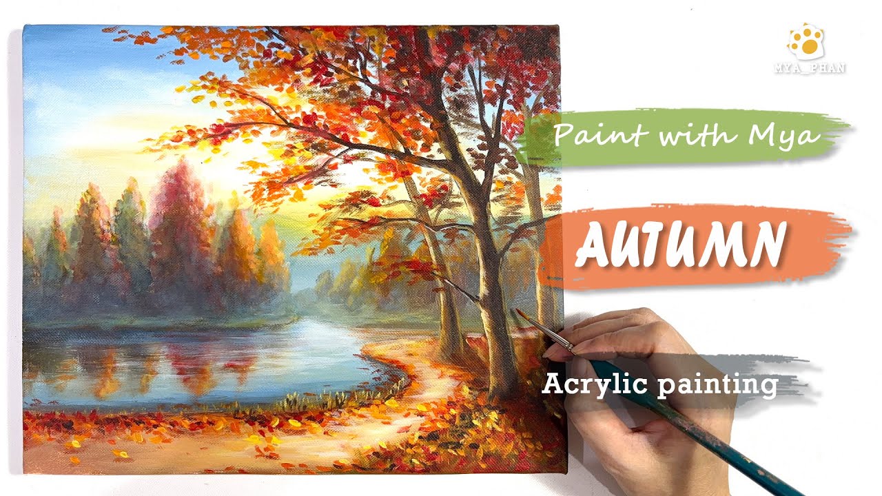 How to paint Autumn Lanscape/Step by Step/ Acrylic Painting 