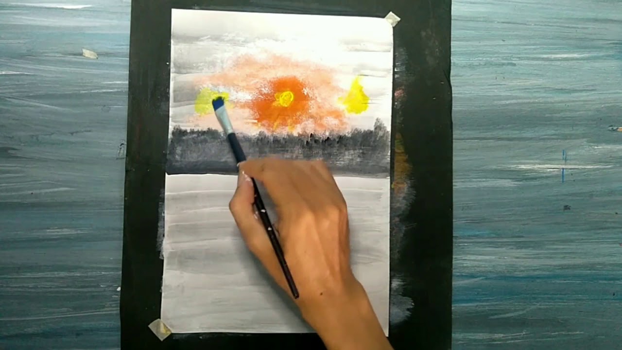 Lukisan cat air Teknik transparan  pemandangan pohon 
