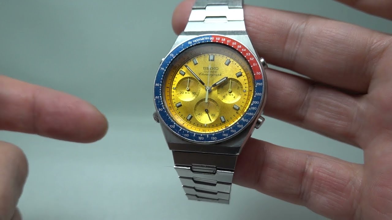 1982 Seiko SQ 'Pogue' men's vintage chronograph watch, just serviced.  Model reference 7A28-7030