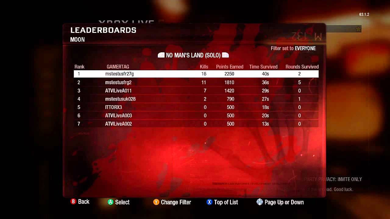 Black Ops Zombies New! "NO MAN'S LAND" Solo Leaderboards MOON