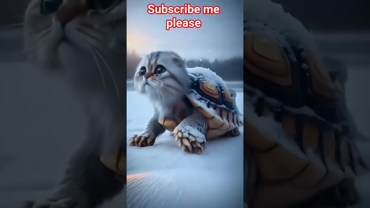 Cat-Turtle Hybrid in Snow ❄️ | AI Fantasy Creature | Cute Animal Mashup..🐕😺.