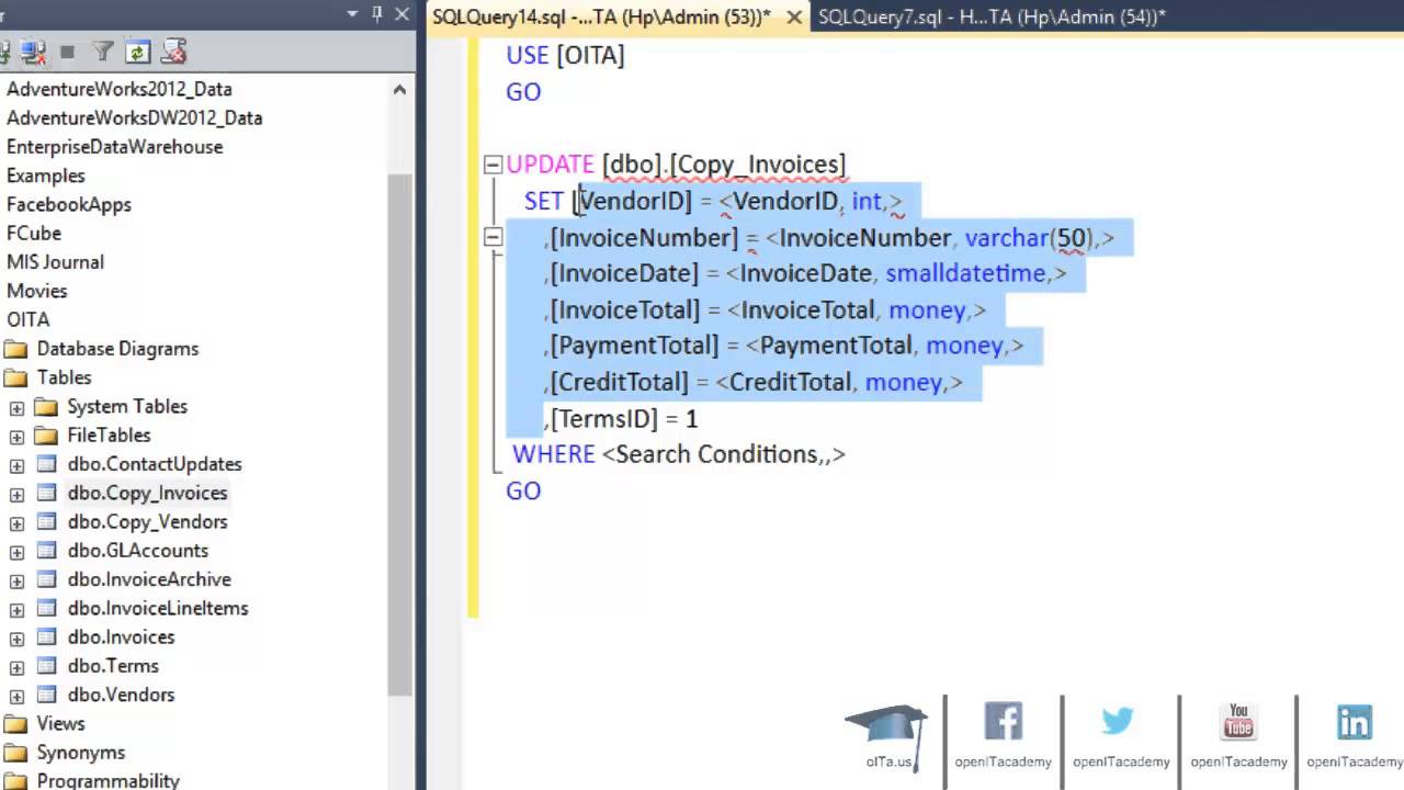 write an update query in sql