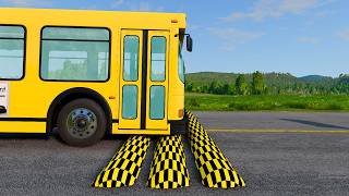 🔴School Bus And Heavy Trucks Vs Speed Bumps - BeamNG.Drive